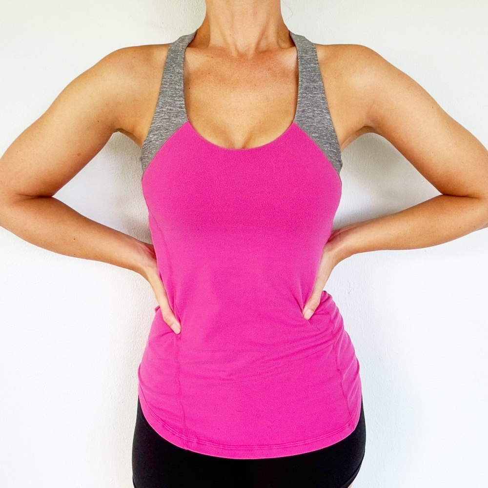 Lululemon pink gray racerback built-in bra workout top size 6